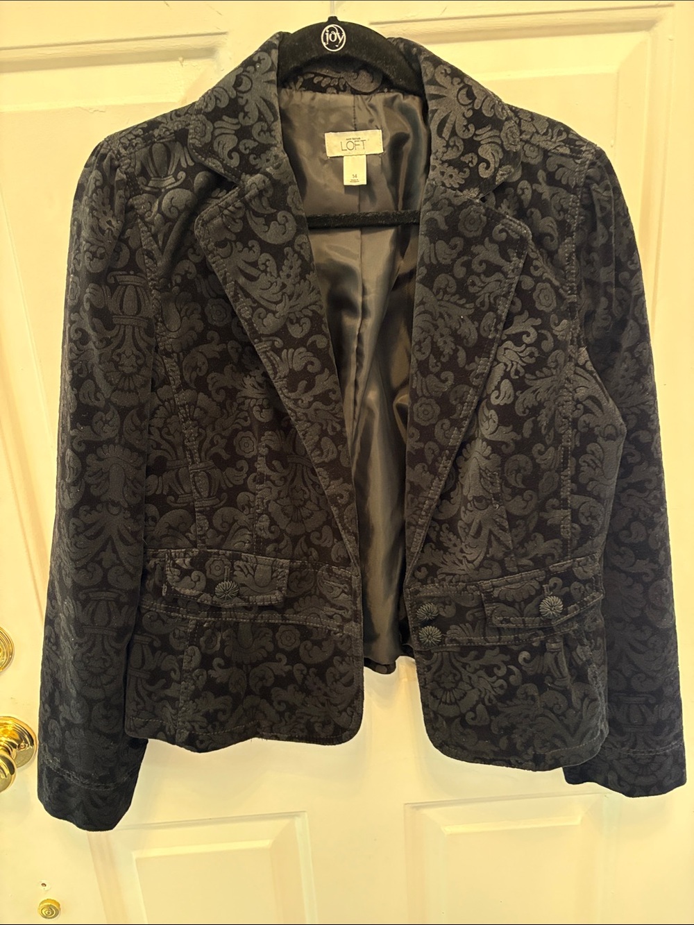 LOFT Black Patterned Velvet Blazer Jacket